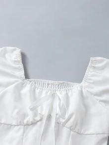 SHEIN فستان حفل العودة للمنزل أبيض بأكمام طويلة للفتيات المراهقات، أسلوب الخريف الأمريكي، ملابس الخريف - أبيض - مشاهدة 7