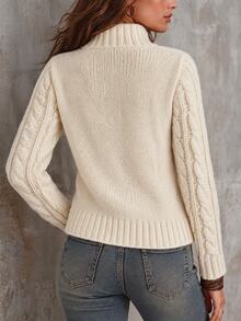 Solivie Women's Autumn/Winter High Neck Knit Cardigan White Top Winter Jacket Winter Clothes Boho White Top - White - View 2