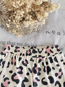 SHEIN Baby Girl New Autumn 2 Pieces Set, Vintage Cute Apricot Bow Long Sleeve Sweatshirt + Leopard Print Pants - Multicolor - View 8