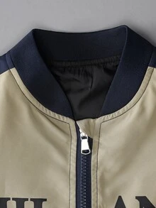 SHEIN 1pc Young Boy Sports Casual Baseball Jacket With Letter & Number Print, Long Sleeve, Suitable For Daily Wear, Sports, Spectating, 4-7 Years Old Boys, - Navy Blue - View 4