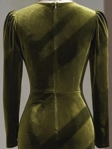 Fine & Folde Women's Elegant Sexy Velvet Slim Fit Long Sleeve Dress Christmas New Year Dinner Night Olive Green Fall - Olive Green - View 6