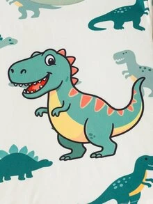 Boys' Cream Base With Fresh Green Dinosaur Print & Cute Tyrannosaurus & Stegosaurus Pattern, Full Of Childhood Charm & Soft Colors, Comfortable Loose Fit & Not Tight, Suitable For Daily Wear & Napping - Multicolor - View 3