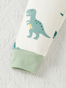 Boys' Cream Base With Fresh Green Dinosaur Print & Cute Tyrannosaurus & Stegosaurus Pattern, Full Of Childhood Charm & Soft Colors, Comfortable Loose Fit & Not Tight, Suitable For Daily Wear & Napping - Multicolor - View 4