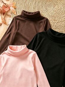 SHEIN 女童高領針織內搭衫，柔軟舒適面料，腮紅粉色，冬季，正式，返校季，經典保暖層搭休閒上衣 - 彩色 - 查看 6