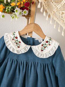 SHEIN 女童甜美刺繡彼得潘領荷葉邊洋裝 - 彩色 - 查看 5