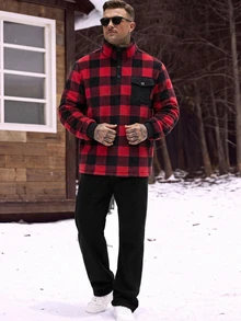 Manfinity CasualKnits Men's Plaid Casual Versatile Daily Wear Shirt - Red - View 3