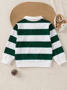 SHEIN Boys Casual Cowboy White Print Polo Collar Long Sleeve Sweatshirt, Collegiate Style Shirt, Cute Design Half-Button Top, Suitable For Fall, Birthday - Green - View 2