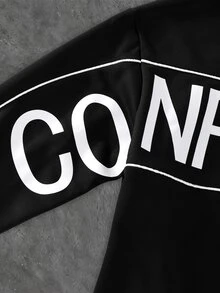 SHEIN Coolqubz Teen Boys Minimalist Streetwear Cute Teen High Street Style Pullover Crew Neck Sweatshirt, Large Back Print Design, Contrast Trim, Fall, Beach Black - Black - View 4