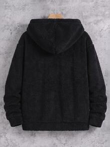 SHEIN Boys' Autumn Thermal Lined Long Sleeve Hooded Jacket, Black Colorblock Hooded Fleece Baseball Jacket - Black - View 2