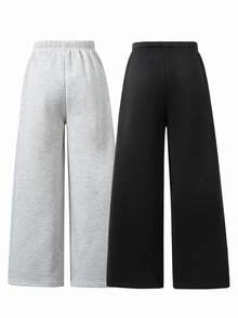 SHEIN 2 Packs Vacaura Boy Minimalist Baggy Casual Fashion Sports Black Gray Fleece Straight Leg Sweatpants Spring Autumn Winter School Light Grey - Multicolor - View 2