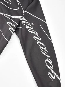 SHEIN Coolqubz 青少年男孩手寫字母圖案連帽拉鍊運動衫，休閒街頭風寬鬆炭灰色秋冬款，附口袋，適合秋季六年級學生騎行 - 深灰色 - 查看 6