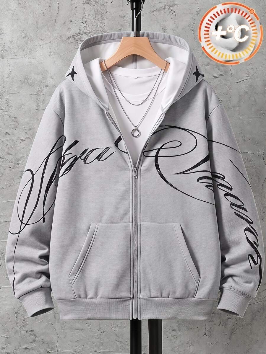 SHEIN Coolqubz 青少年男孩連帽街頭風寬鬆Y2K字母運動衫,萬聖節秋季假期海灘灰色款 - 淺灰色 - 查看 1
