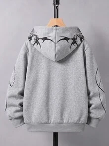 SHEIN Coolqubz 青少年男孩連帽街頭風寬鬆Y2K字母運動衫，萬聖節秋季假期海灘灰色款 - 淺灰色 - 查看 2