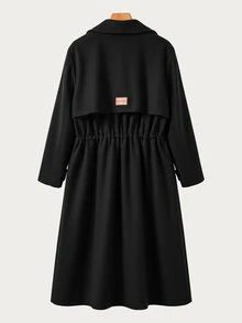 SHEIN Clasi Plus Size Women's Long Sleeve Lapel Cape Design Pleated Jacket, Fall Office Going Out Homewear Black Dressy Elegant Casual - Black - View 13