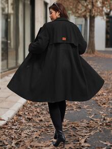 SHEIN Clasi Plus Size Women's Long Sleeve Lapel Cape Design Pleated Jacket, Fall Office Going Out Homewear Black Dressy Elegant Casual - Black - View 4