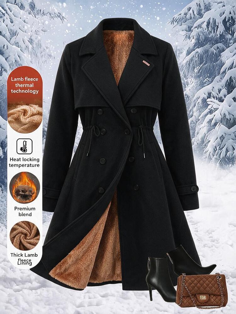 SHEIN Clasi Plus Size Women's Long Sleeve Lapel Cape Design Pleated Jacket, Fall Office Going Out Homewear Black Dressy Elegant Casual - Black - View 15