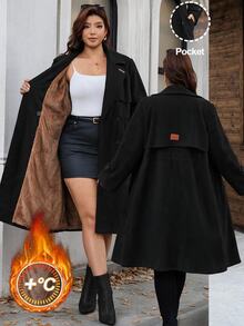 SHEIN Clasi Plus Size Women's Long Sleeve Lapel Cape Design Pleated Jacket, Fall Office Going Out Homewear Black Dressy Elegant Casual - Black - View 11