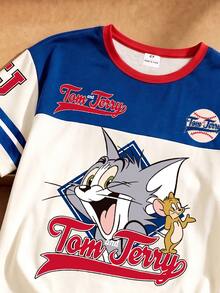 TOM & JERRY X SHEIN 小男孩短袖T恤與短褲2件套 白色趣味生日聖誕禮物套裝 - 彩色 - 查看 4