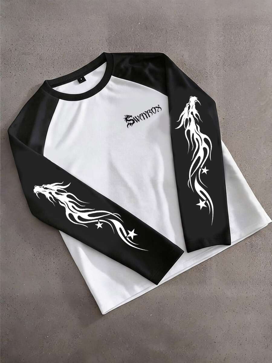 Swayrox Men's Black And White Colorblock Long Sleeve T-Shirt, Standard Size - White - View 1