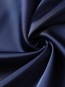 Rometta Plus Size Women's Elegant Fashion V-Neck Sequin Element Patchwork Satin Glossy Fabric Dress Suitable For Date, Party, Gathering Occasions - Navy Blue - View 5