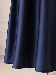 Rometta Plus Size Women's Elegant Fashion V-Neck Sequin Element Patchwork Satin Glossy Fabric Dress Suitable For Date, Party, Gathering Occasions - Navy Blue - View 6