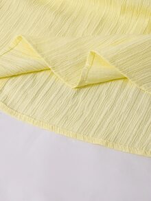 SHEIN 女童蓝色纹理面料连衣裙，珍珠串珠袖子，镂空蝴蝶结装饰，适合优雅场合穿着 - 黃色 - 查看 7