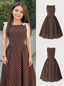 SHEIN Teen Girls Elegant Luxury Cute Summer Brown Party Sleeveless Mini Dress, Graduation, Outfits - Multicolor - View 6