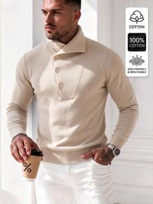 Manfinity Homme Men's Solid Color Casual Versatile Daily Wear Long Sleeve Sweater - Multicolor - View 1