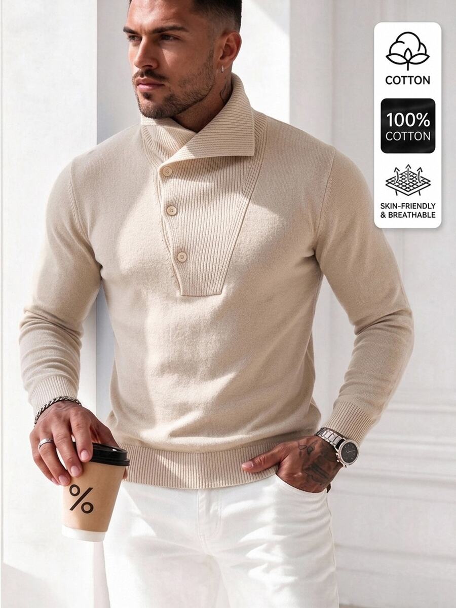 Manfinity Homme Men's Solid Color Casual Versatile Daily Wear Long Sleeve Sweater - Multicolor - View 1