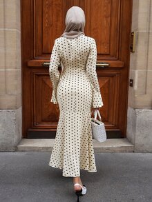 Graceveil Elegant Polka Dot Asymmetrical Shoulder 3D Floral Mermaid Hem Women's Dress - Apricot - View 3