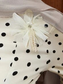 Graceveil Elegant Polka Dot Asymmetrical Shoulder 3D Floral Mermaid Hem Women's Dress - Apricot - View 7