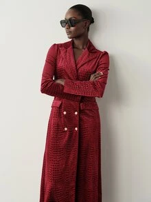 Aveloria Modichic Korean Velvet Embossed Double-Breasted Lace Patchwork Large Lapel Elegant Elegant Women's Long Dress Christmas New Year Dinner Night Red - Burgundy - View 3