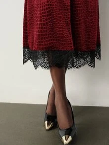 Aveloria Modichic Korean Velvet Embossed Double-Breasted Lace Patchwork Large Lapel Elegant Elegant Women's Long Dress Christmas New Year Dinner Night Red - Burgundy - View 7