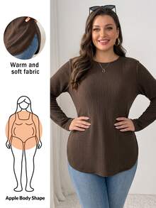 Shapeblank Women's Plus-Size Fall/Winter Long-Sleeve T-Shirt – Stylish, Casual, Stretchy, Warm, And Comfortable For Everyday Wear (Brown),Fall Outfits,Base Tops - Brown - View 2