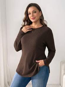 Shapeblank Women's Plus-Size Fall/Winter Long-Sleeve T-Shirt – Stylish, Casual, Stretchy, Warm, And Comfortable For Everyday Wear (Brown),Fall Outfits,Base Tops - Brown - View 5