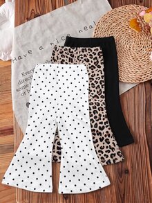 SHEIN 3pcs Baby Girl Animal Print Polka Dot Elastic Thick Ribbed Flare Leggings Suitable For Winter - Multicolor - View 2