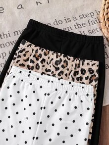 SHEIN 3pcs Baby Girl Animal Print Polka Dot Elastic Thick Ribbed Flare Leggings Suitable For Winter - Multicolor - View 3