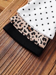 SHEIN 3pcs Baby Girl Animal Print Polka Dot Elastic Thick Ribbed Flare Leggings Suitable For Winter - Multicolor - View 4