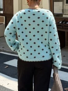 Muchica Plus Size Women's Fall/ Polka Dot Pattern Contrast Trim Single-Breasted Cardigan Morning Homewear Light Blue Retro Casual Winter - Mint Green - View 3