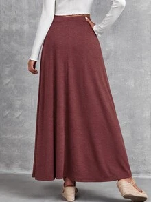 EMERY ROSE Women Solid Color Tie-Waist Long Casual Skirt Dusty Mauve - Redwood - View 2
