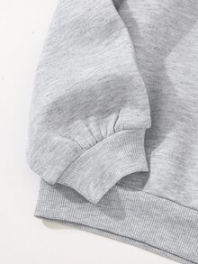 SHEIN Tween Girl Comfortable Casual Minimalist Cartoon Pattern Crew Neck Long Sleeve Pullover Sweatshirt And Tapered Sweatpants Set, Suitable For Outings, Grey And White - Grey - View 3