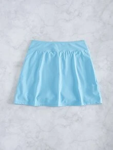 SHEIN Swim 女款純色側開衩優雅裙褲式泳衣 - 淺藍色 - 查看 6
