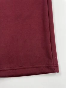 SHEIN طقم ملابس للبنات الصغيرات يتكون من سترة بياقة مطبوعة بالحروف وسحاب نصفي وبنطال بساق مستقيمة، مبطن بالصوف السميك، مناسب للشتاء - عنابي اللون - مشاهدة 4