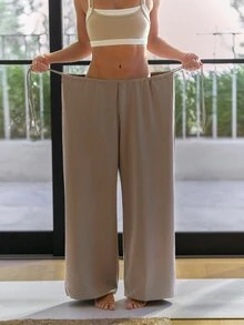 GLOWMODE SoftCalm Modal One-Fit Sweatpants SoftCalm Silky-Smooth Breathable Oversized Wide-Leg With Adjustable Drawstring Waist And Hems Autumn Winter - Khaki - View 8