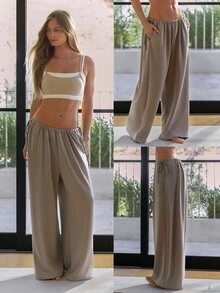 GLOWMODE SoftCalm Modal One-Fit Sweatpants SoftCalm Silky-Smooth Breathable Oversized Wide-Leg With Adjustable Drawstring Waist And Hems Autumn Winter - Khaki - View 11