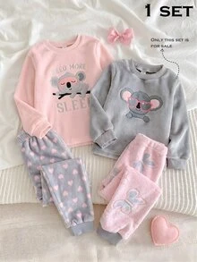 SHEIN 女童優雅仙女公主考拉時尚眼鏡毛絨貼布繡嬰兒粉長袖上衣＋粉色蝴蝶長褲 2件套 秋季 - 灰色 - 查看 8
