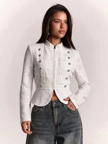 SHEIN BAE جاكيت نسائي بسحاب كاجوال متعدد الاستخدامات للسفر اليومي بأكمام طويلة - بيج - مشاهدة 2