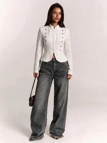 SHEIN BAE جاكيت نسائي بسحاب كاجوال متعدد الاستخدامات للسفر اليومي بأكمام طويلة - بيج - مشاهدة 4