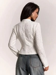 SHEIN BAE جاكيت نسائي بسحاب كاجوال متعدد الاستخدامات للسفر اليومي بأكمام طويلة - بيج - مشاهدة 3
