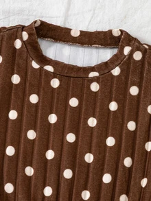 SHEIN Tween Girls 2-Pack Long Sleeve Fall Dresses Family Matching Cute Polka Dot Floral Border Print Ribbed A-Line Thanksgiving Photoshoot Party Beige - Multicolor - View 7